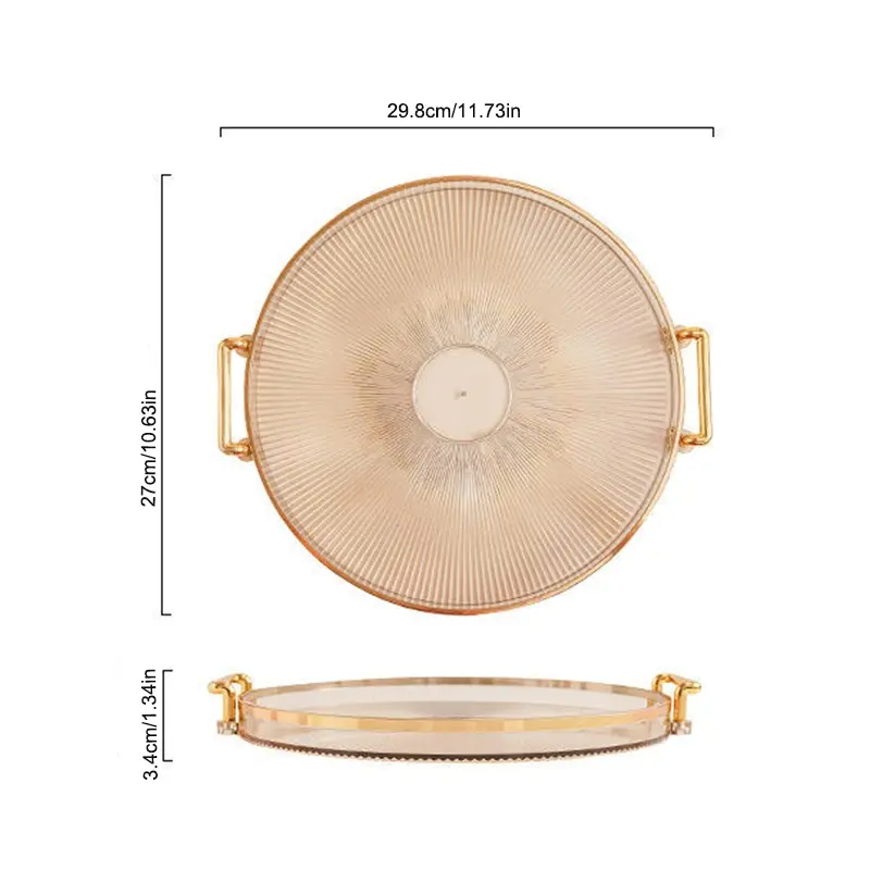 Decorative Round Serving Tray with Handles - Gold