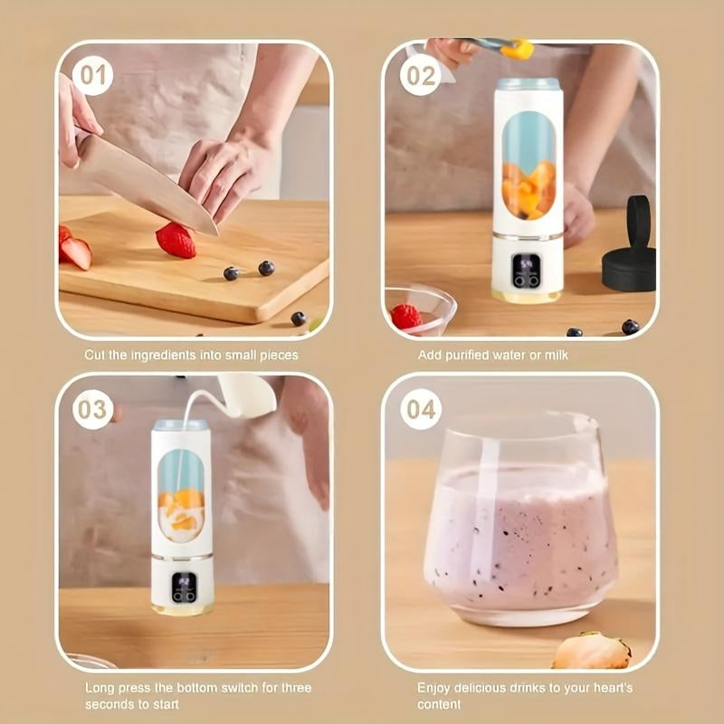 Portable Juicer Cold Press – LED Display USB Rechargeable Blender (450Ml Compact), for Smoothies/Shakes & Back to School Use, Essential Kitchen Gadget & Practical Mens Gift