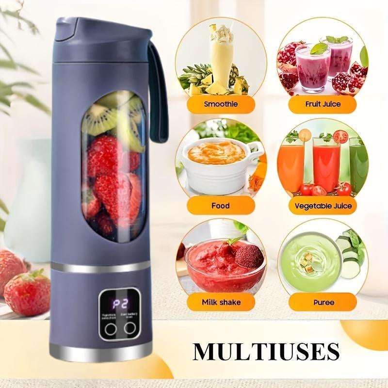 Portable Juicer Cold Press – LED Display USB Rechargeable Blender (450Ml Compact), for Smoothies/Shakes & Back to School Use, Essential Kitchen Gadget & Practical Mens Gift