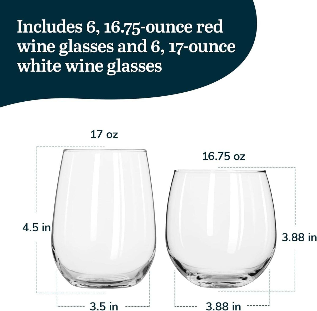 Sizes of the two glass shapes: 17 oz and 16.75 oz