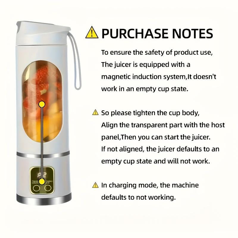 Portable Juicer Cold Press – LED Display USB Rechargeable Blender (450Ml Compact), for Smoothies/Shakes & Back to School Use, Essential Kitchen Gadget & Practical Mens Gift