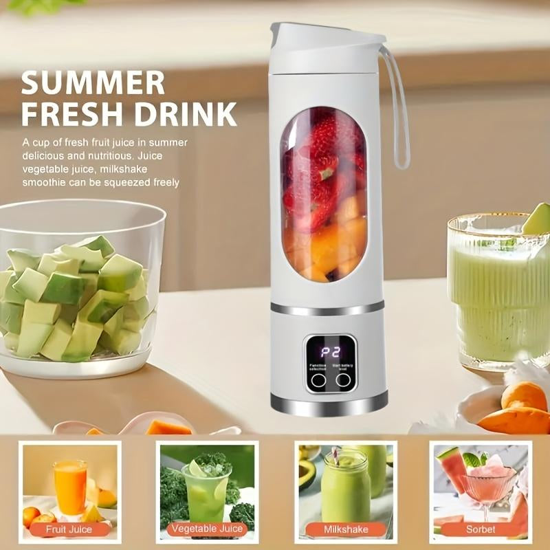 Portable Juicer Cold Press – LED Display USB Rechargeable Blender (450Ml Compact), for Smoothies/Shakes & Back to School Use, Essential Kitchen Gadget & Practical Mens Gift