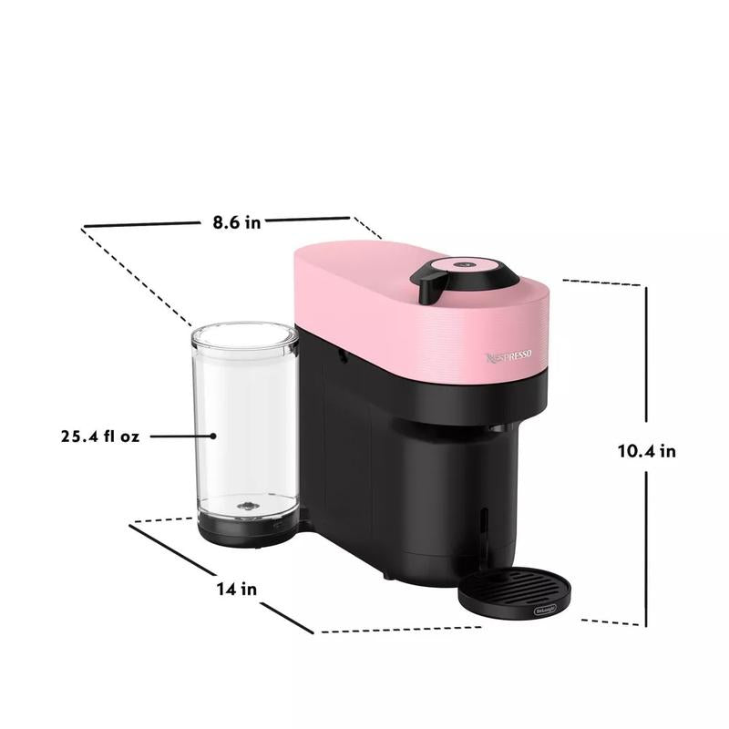 Nespresso 25.4 Oz Espresso Maker Machine Pink Vertuo Pop Coffee Delonghi Milk
