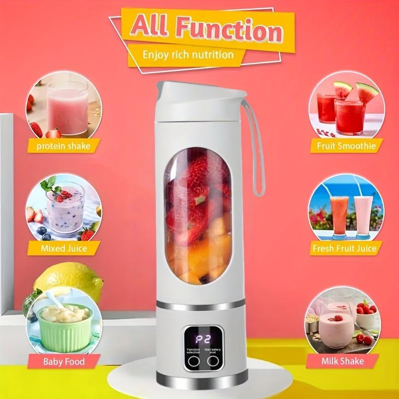 Portable Juicer Cold Press – LED Display USB Rechargeable Blender (450Ml Compact), for Smoothies/Shakes & Back to School Use, Essential Kitchen Gadget & Practical Mens Gift