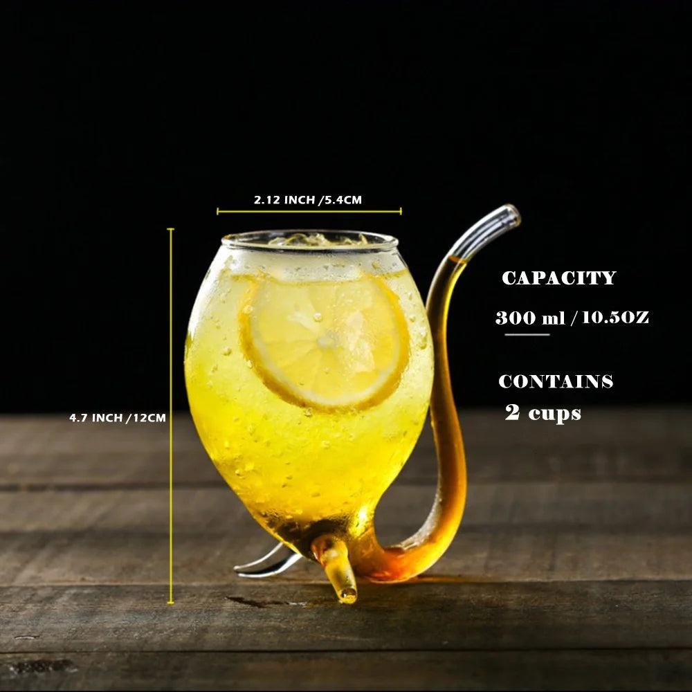 Wine Glass Cup With Built-in Straw Creative Fancy Fun Cocktail Glasses for Juice, Wine (300ml/10oz) - 2 Pack