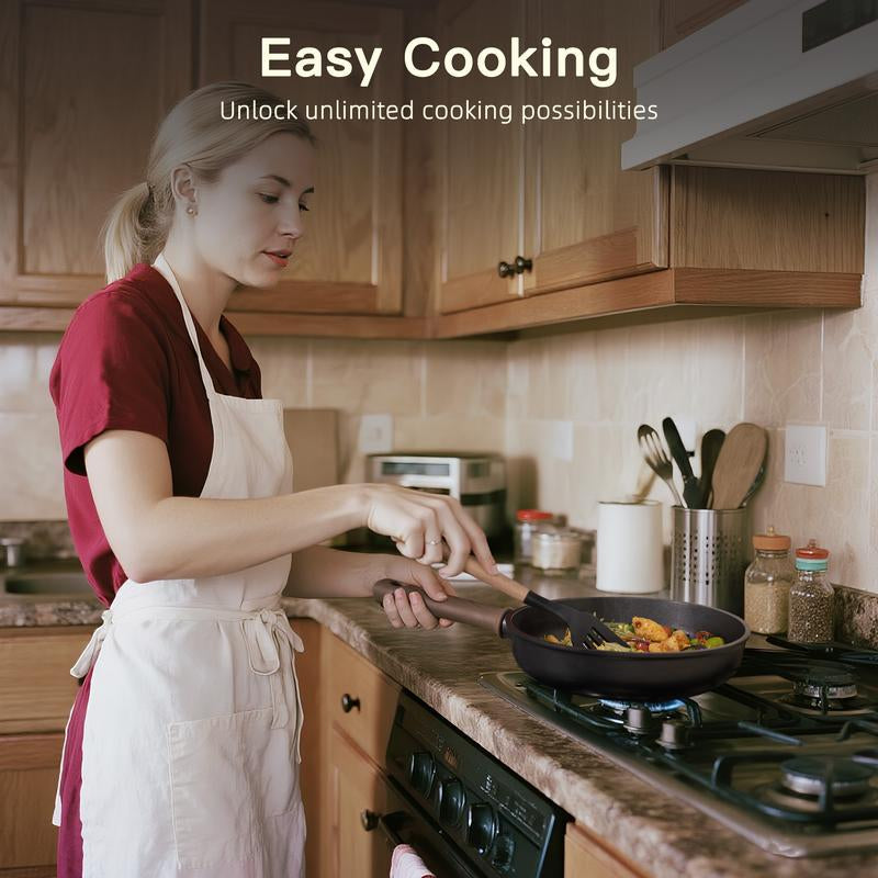 Astercook 18-Piece Non-Stick Cookware Set with Elegant Wooden Handles, Frying Pan, Stew Pot, Steamer, Suitable for Induction Cooktops, Kitchen Cooking Set, Oven Safe, High Temperature Resistant