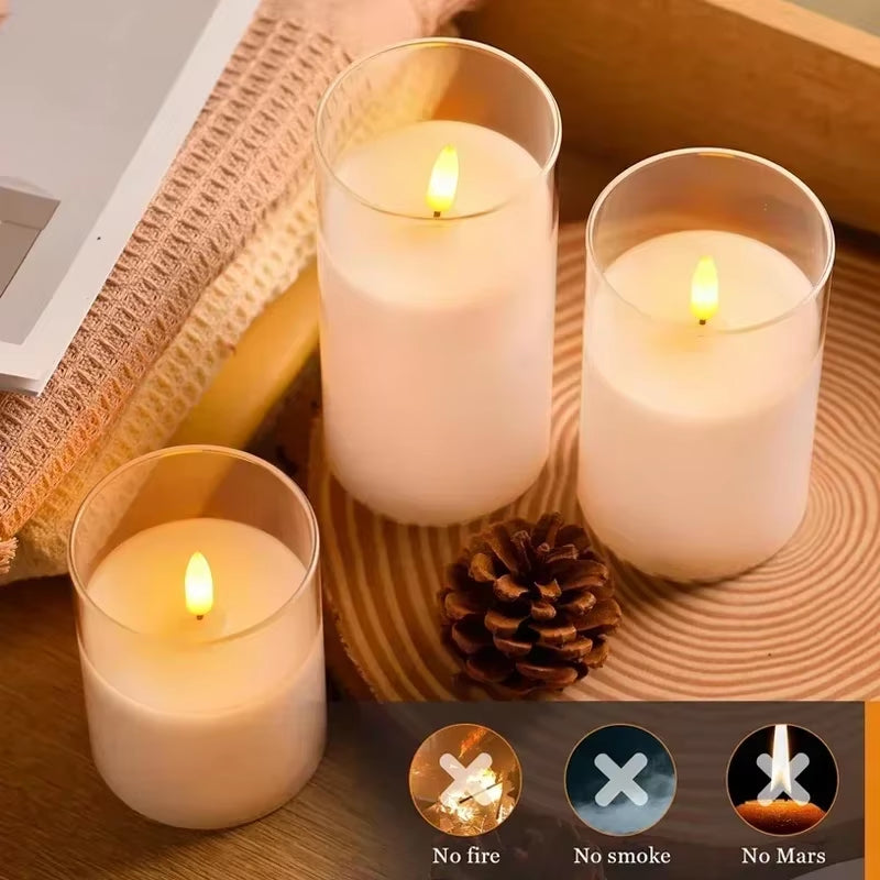 Clear Acrylic Flameless Candles Battery Operated with Remote Timer Flickering Flame Fake Candles for Wedding Halloween Homedecor
