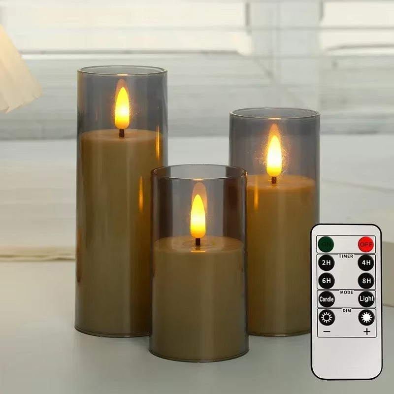 Clear Acrylic Flameless Candles Battery Operated with Remote Timer Flickering Flame Fake Candles for Wedding Halloween Homedecor