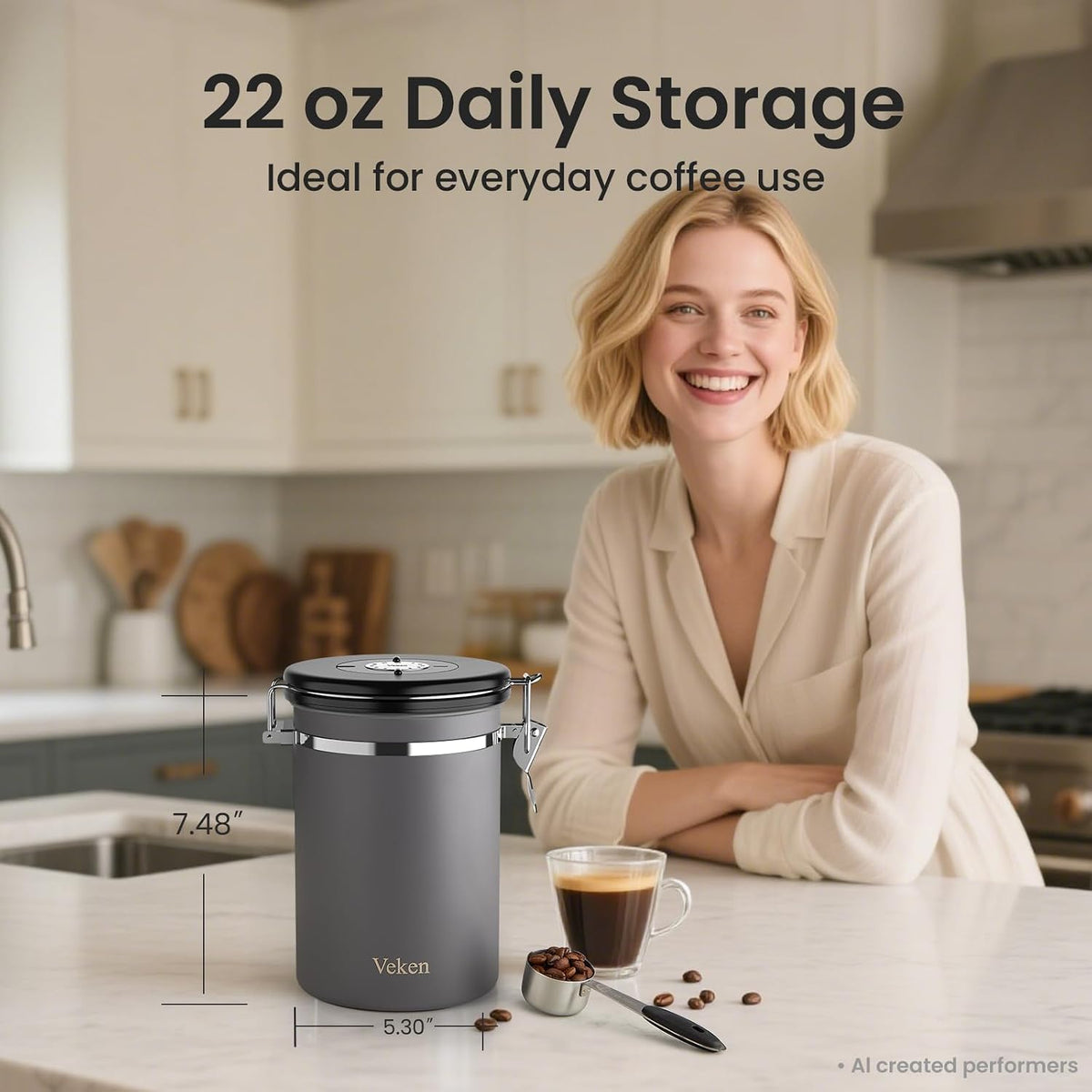 Coffee Canister, Airtight Stainless Steel Food Storage Container,22OZ