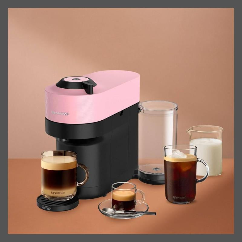 Nespresso 25.4 Oz Espresso Maker Machine Pink Vertuo Pop Coffee Delonghi Milk