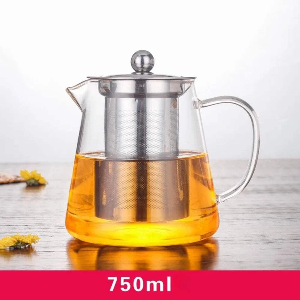 Elegant High-Temperature Resistant Glass Teapot with Removable Stainless Steel Infuser - Perfect for Induction Cooking and Tea Lovers!