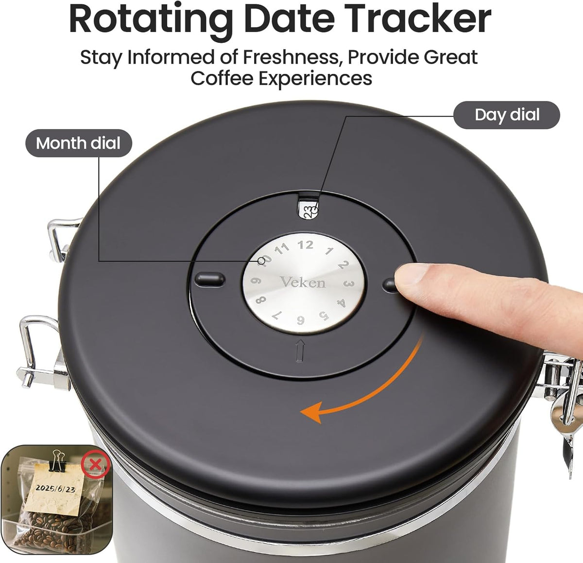 Coffee Canister, Airtight Stainless Steel Food Storage Container,22OZ