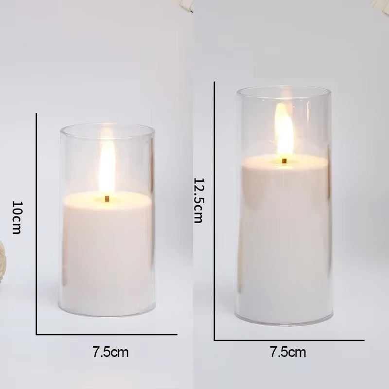 Clear Acrylic Flameless Candles Battery Operated with Remote Timer Flickering Flame Fake Candles for Wedding Halloween Homedecor