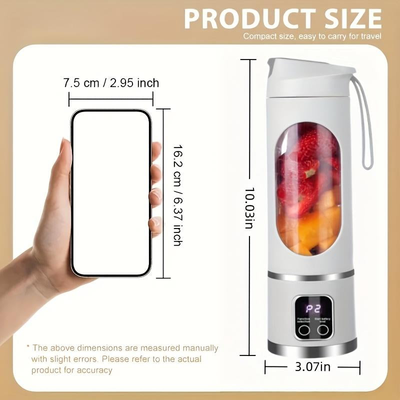 Portable Juicer Cold Press – LED Display USB Rechargeable Blender (450Ml Compact), for Smoothies/Shakes & Back to School Use, Essential Kitchen Gadget & Practical Mens Gift