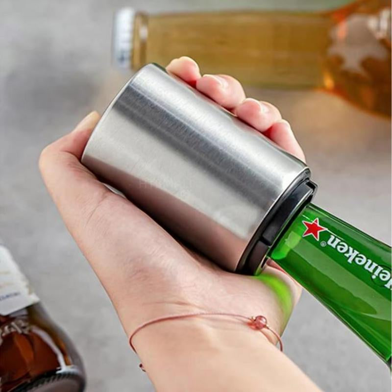 Premium Magnetic Bottle Opener-Automatic Push-Down Stainless Steel Beer Opener with Cap Catcher,No-Slip Grip for Kitchen, Home Bar & Commercial Use Minican