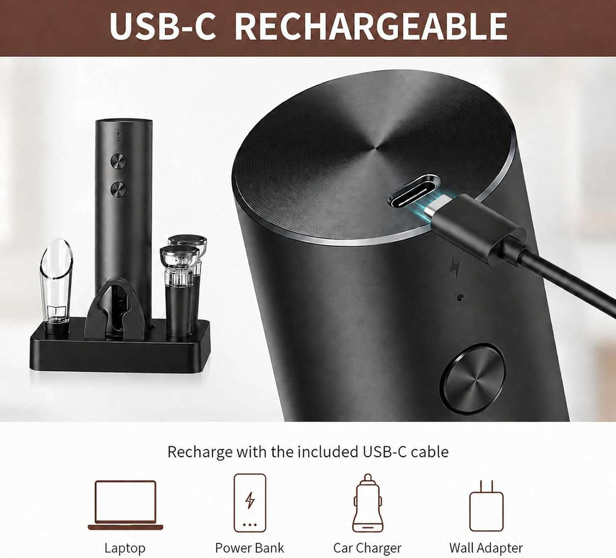 Electric Wine Opener, Rechargeable Automatic Wine Bottle Opener Set