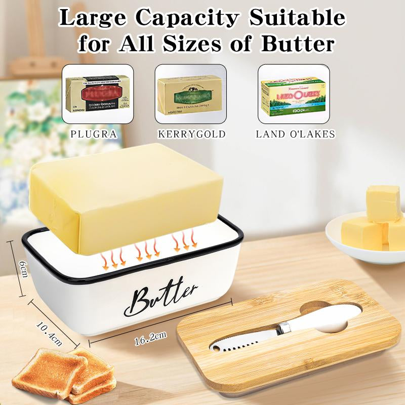 Ceramic Butter Dish with Lid & Curler Knife – Premium Large Countertop Keeper for Kitchen Farmhouse Decor, High-Quality Double Silicone Sealing, Easy-Clean Finish, Perfect Kitchenware. Butter Lover .White