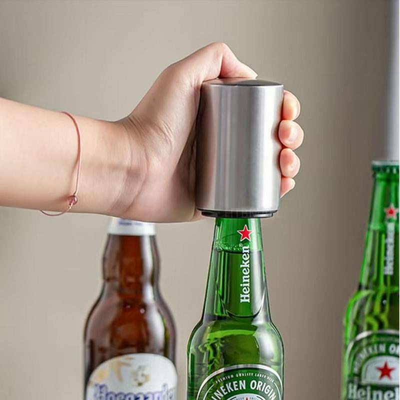 Premium Magnetic Bottle Opener-Automatic Push-Down Stainless Steel Beer Opener with Cap Catcher,No-Slip Grip for Kitchen, Home Bar & Commercial Use Minican