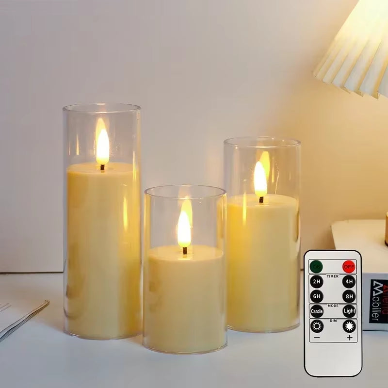 Clear Acrylic Flameless Candles Battery Operated with Remote Timer Flickering Flame Fake Candles for Wedding Halloween Homedecor