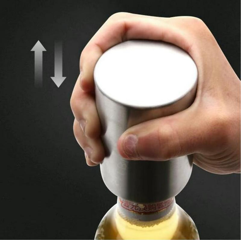 Premium Magnetic Bottle Opener-Automatic Push-Down Stainless Steel Beer Opener with Cap Catcher,No-Slip Grip for Kitchen, Home Bar & Commercial Use Minican