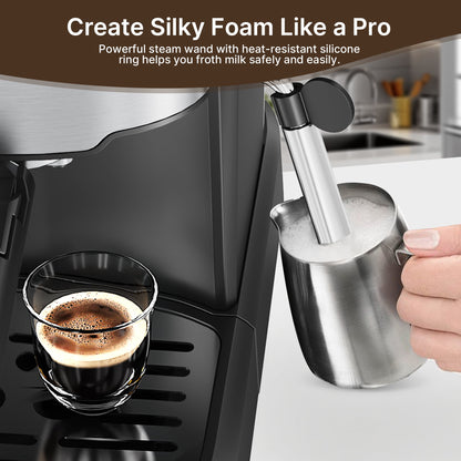 Experience Barista-Quality Coffee at Home with the NICWIN 15-Bar Espresso Machine Featuring Auto Milk Frother and Steam Wand