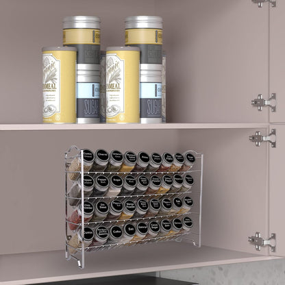 Spice Rack Organizer with 36 Empty Square Spice Jars, 396 Spice Labels with Chalk Marker and Funnel Complete Set, for Countertop, Cabinet or Wall Mount,Silver