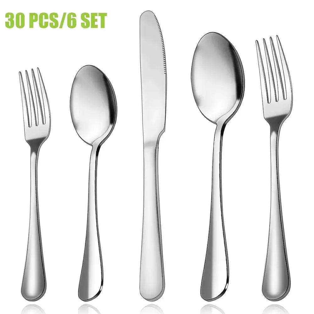 30 Pcs Silverware Set for 6, Stainless Steel Flatware Tableware Set, Include Forks Spoons and Knives Set, Mirror Polished Cutlery Utensil Set for Home Restaurant, Dishwasher Safe