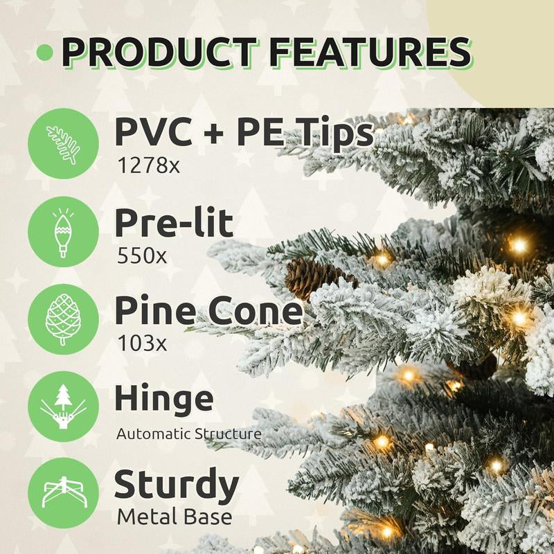 YITAHOME 6.5/7.5/9 FT Artificial Christmas Tree(With Lights), Pre-Decorated Special Style Christmas Tree, for Party, Home Decor