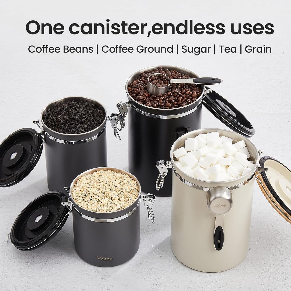 Coffee Canister, Airtight Stainless Steel Food Storage Container,22OZ