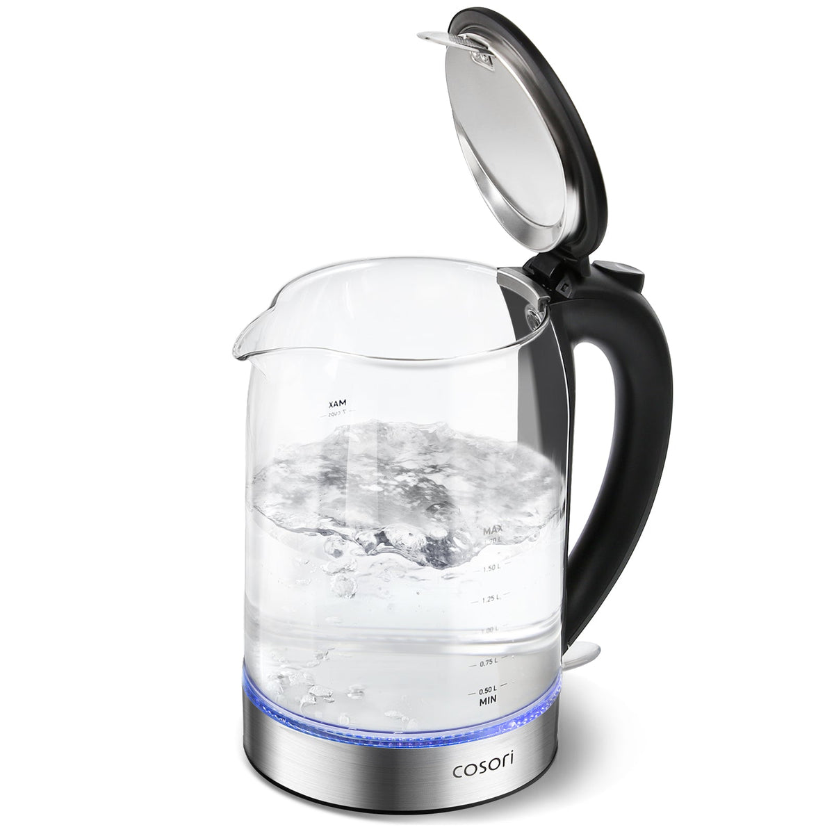 Cosori glass kettle with the lid open