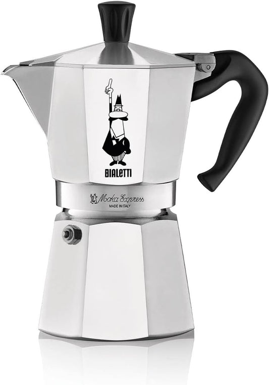 Bialetti Moka Express stovetop espresso maker in aluminum, 6-cup size