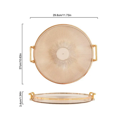 Decorative Round Serving Tray with Handles - Gold