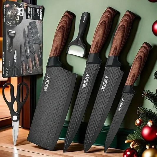 6-Piece Kitchen Knife Set - Nonstick Stainless Steel Blades with Ergonomic Wood Handles & Wooden Block