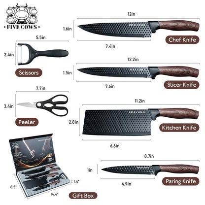 6-Piece Kitchen Knife Set - Nonstick Stainless Steel Blades with Ergonomic Wood Handles & Wooden Block