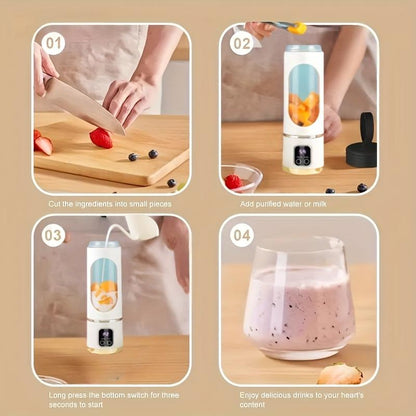 Portable Juicer Cold Press – LED Display USB Rechargeable Blender (450Ml Compact), for Smoothies/Shakes & Back to School Use, Essential Kitchen Gadget & Practical Mens Gift