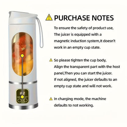 Portable Juicer Cold Press – LED Display USB Rechargeable Blender (450Ml Compact), for Smoothies/Shakes & Back to School Use, Essential Kitchen Gadget & Practical Mens Gift