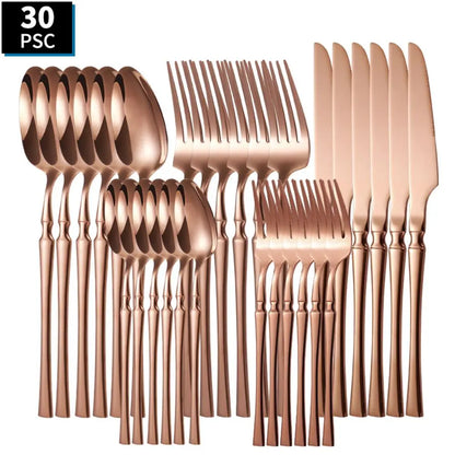 Stainless Steel Cutlery Set, 30Pcs/Set Including Spoon, Fork, Knife, Dinnerware Service Set, Tableware Set for Home Kitchen Dining Room Picnic