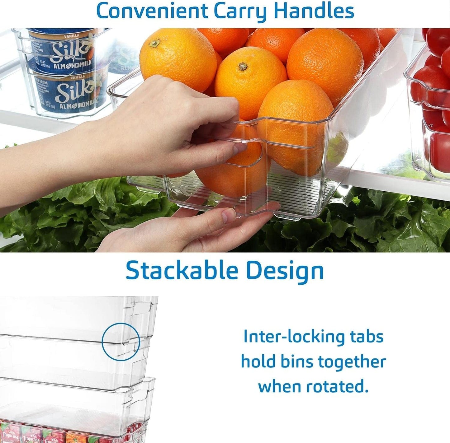 14-Piece Refrigerator Organizer Set - Stackable Clear Acrylic Bins for Efficient Fridge and Freezer Organization (Model: VDS-SB-BIN-14SET)