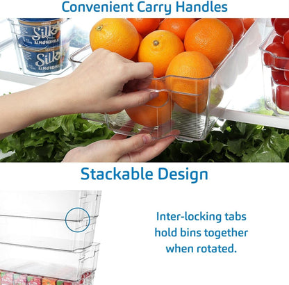 14-Piece Refrigerator Organizer Set - Stackable Clear Acrylic Bins for Efficient Fridge and Freezer Organization (Model: VDS-SB-BIN-14SET)
