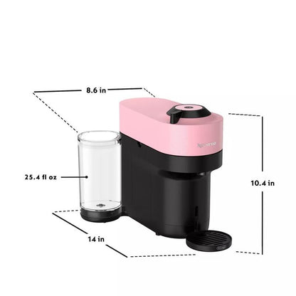 Nespresso 25.4 Oz Espresso Maker Machine Pink Vertuo Pop Coffee Delonghi Milk