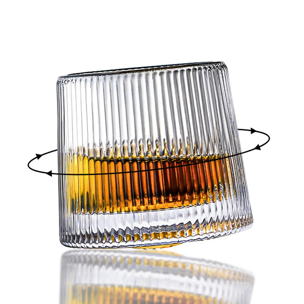 Demonstration of the 360-degree spinning base on the rotating whiskey glass