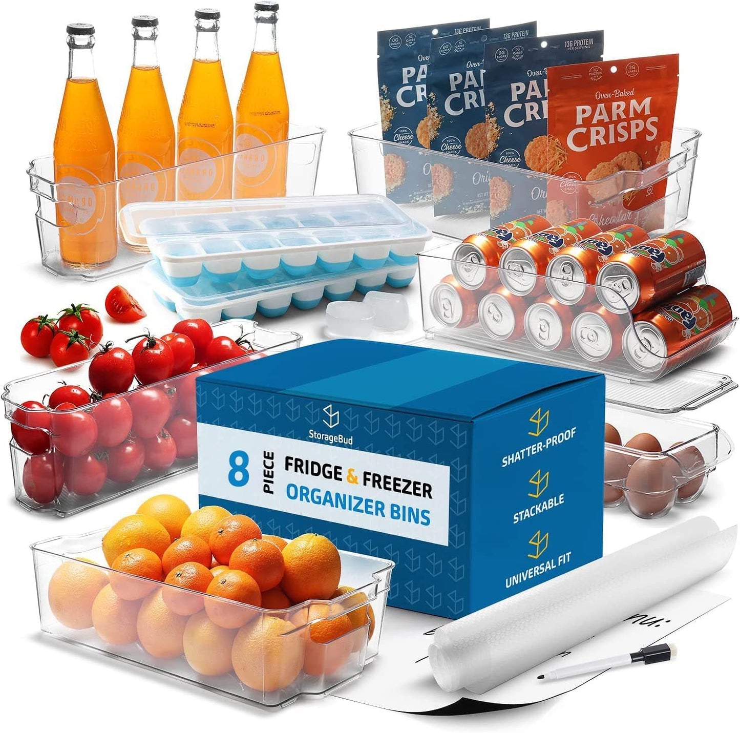 14-Piece Refrigerator Organizer Set - Stackable Clear Acrylic Bins for Efficient Fridge and Freezer Organization (Model: VDS-SB-BIN-14SET)