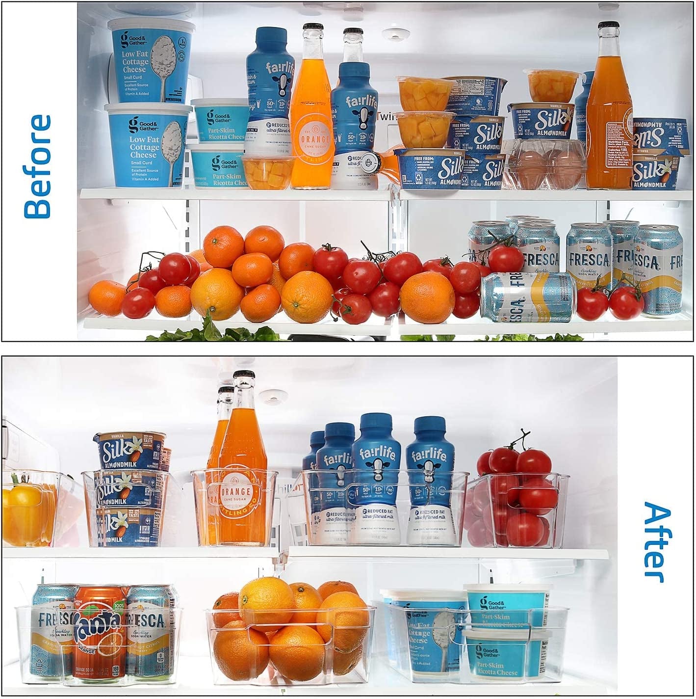 14-Piece Refrigerator Organizer Set - Stackable Clear Acrylic Bins for Efficient Fridge and Freezer Organization (Model: VDS-SB-BIN-14SET)