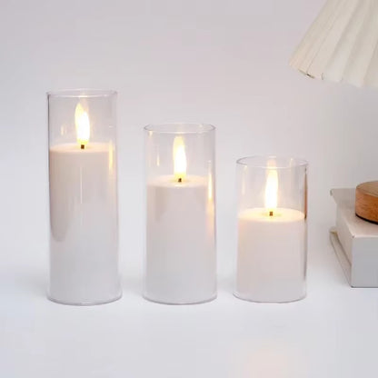 Clear Acrylic Flameless Candles Battery Operated with Remote Timer Flickering Flame Fake Candles for Wedding Halloween Homedecor
