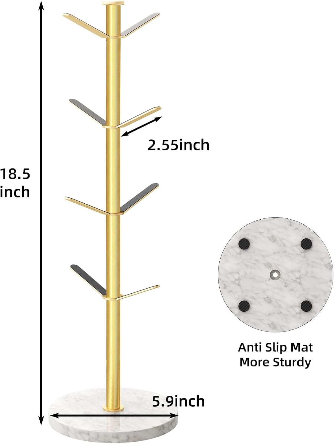 Dimensions: 18.5 in tall, 5.9 in base, 2.55 in branches