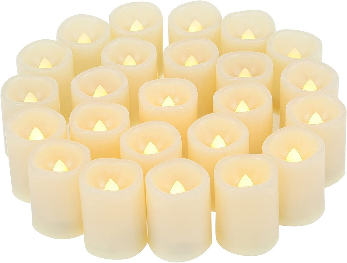 24-Pack White Battery-Operated Flameless LED Votive Candles with Flickering Effect