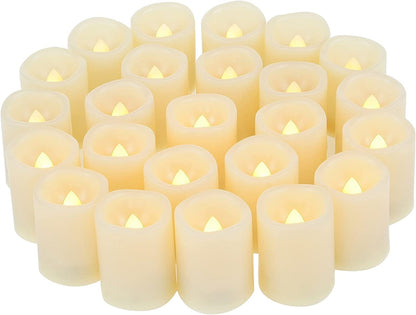 24-Pack White Battery-Operated Flameless LED Votive Candles with Flickering Effect