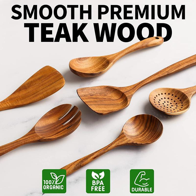 Premium 6-Piece Wooden Utensils Set - Non-Stick Kitchen Tools for Effortless Cooking and Serving