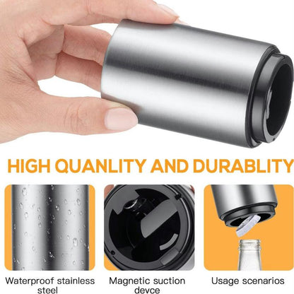 Premium Magnetic Bottle Opener-Automatic Push-Down Stainless Steel Beer Opener with Cap Catcher,No-Slip Grip for Kitchen, Home Bar & Commercial Use Minican