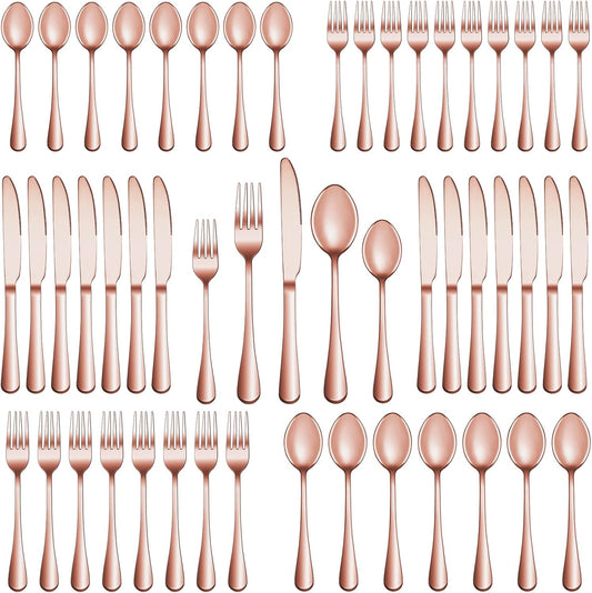 Rose gold flatware set of 30 pieces laid out